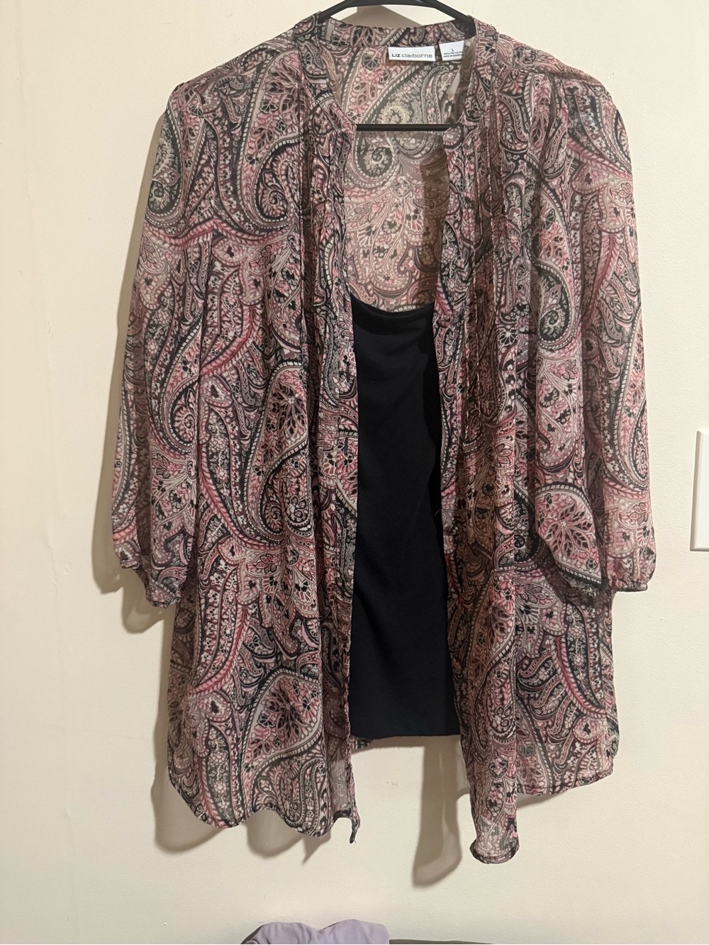 Liz Claiborne Pink and Black Paisley Sheer top